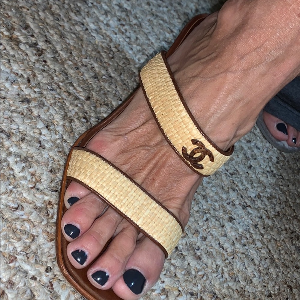 Chanel heeled slides slightly worn